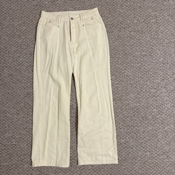 Cream Wide Leg Jeans - High Rise Straight Fit - Picture 1 of 1